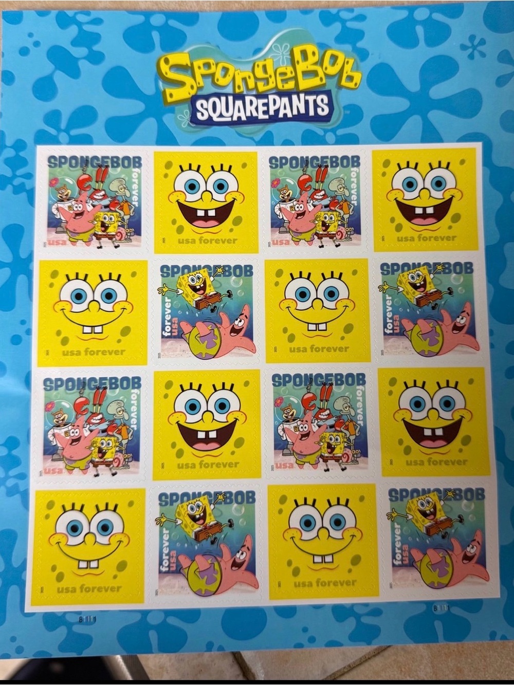 SpongeBob SquarePants Yellow & Blue Forever Stamp Sheet